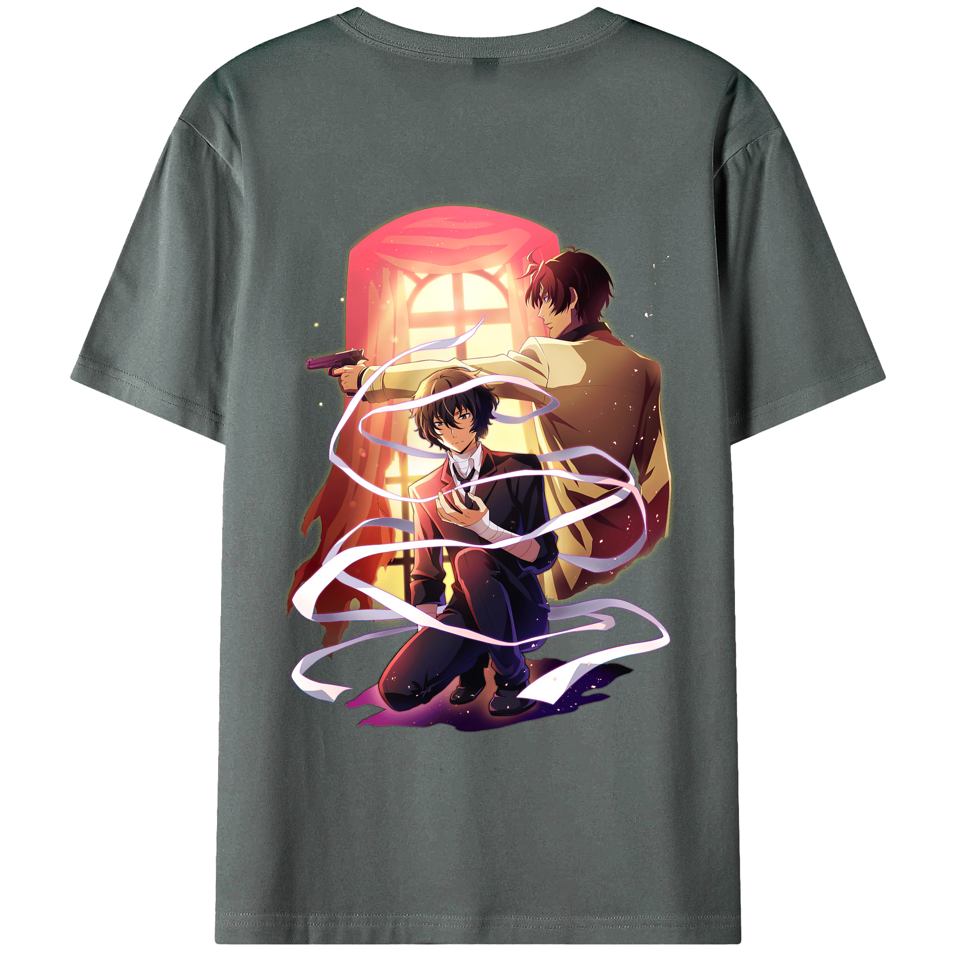 （画像用） 文豪ストレイドッグス Bungo Stray Dogs 綿100％ メンズ半袖Tシャツ（バックプリント） 通気性